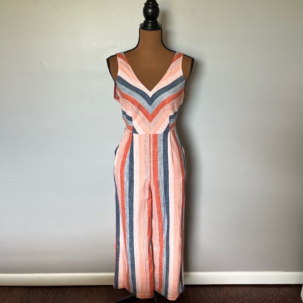 Lucky Brand Pink and Blue Striped Blake Jumpsuit